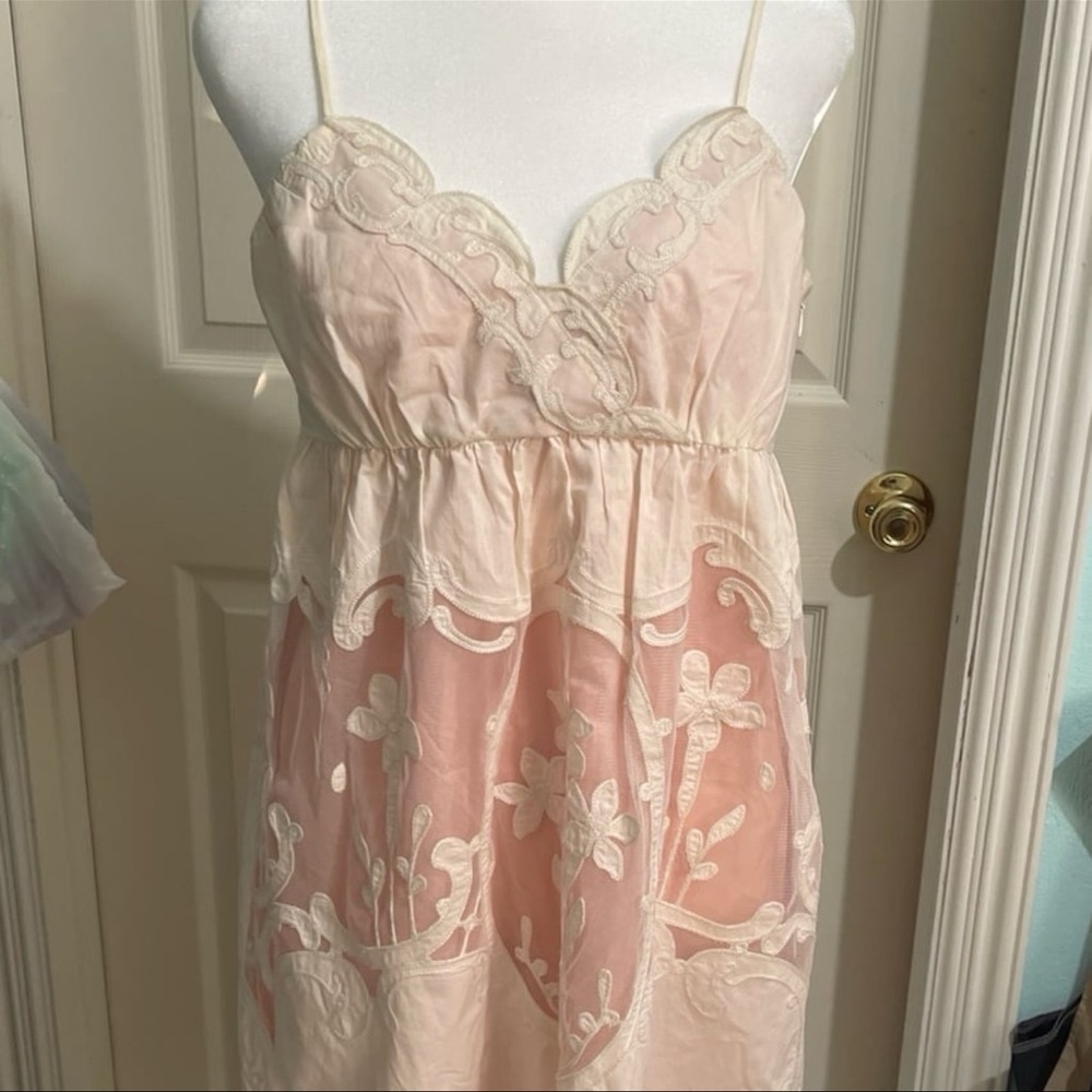 Betsey Johnson Blush Pink Lace Mini dress Sz 10 Empire waist